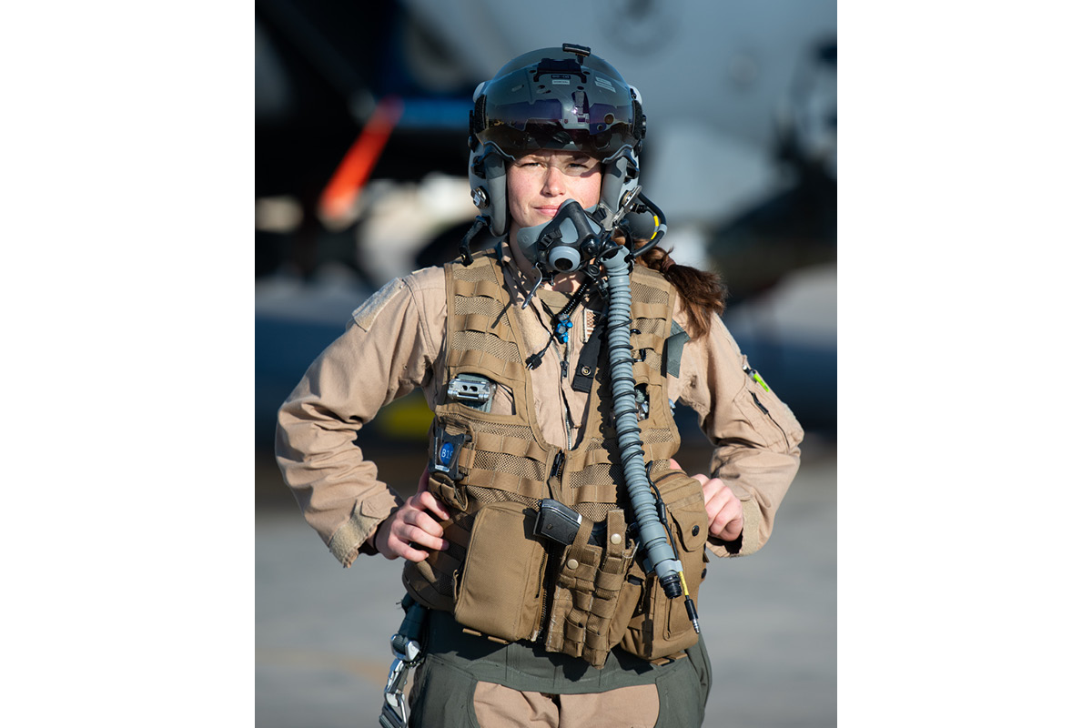 Capt. Cecilia Tuma, pilot with the 492d Expeditionary Fighter Squadron poses for a photo on Women’s Equality Day. U.S. Air Force photo by Master Sgt. Jonathan Young